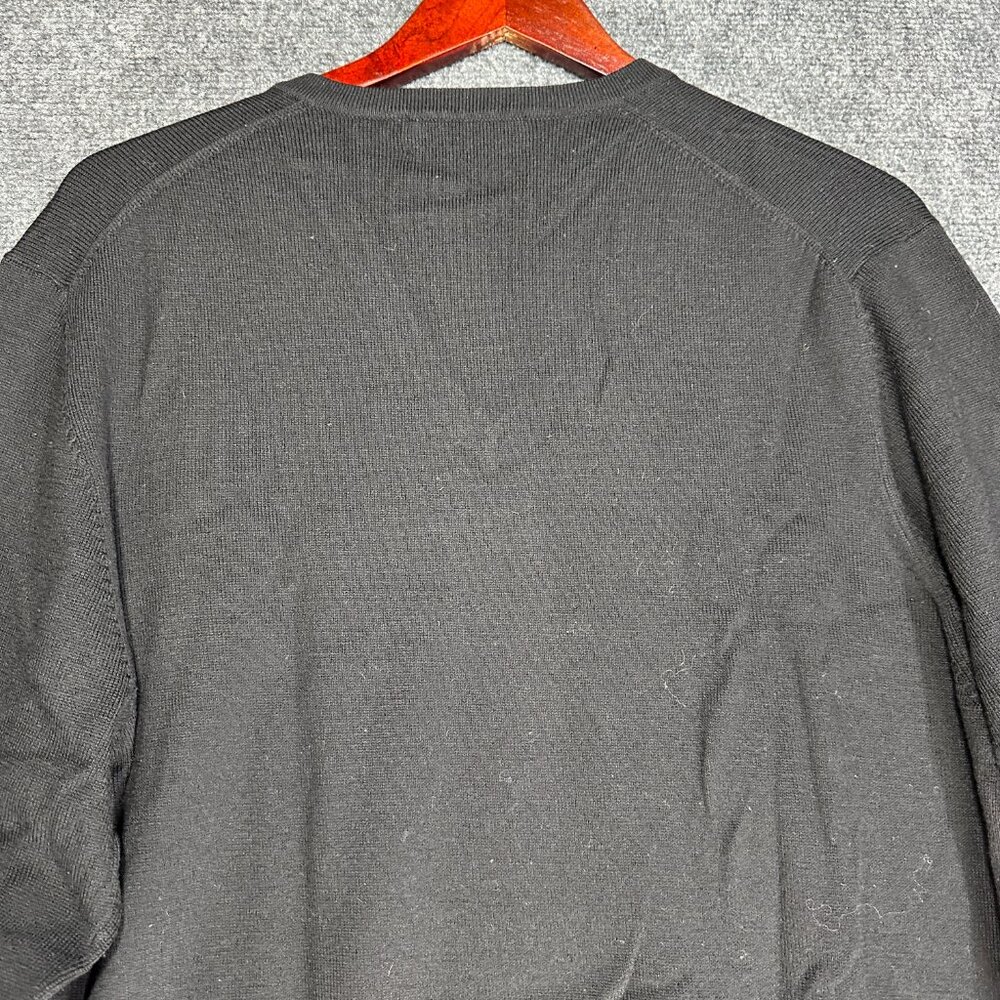 Brooks Brothers Sweater Mens Large Black Merino Wool Stretch Ribbed Hem V Neck - Picture 7 of 7
